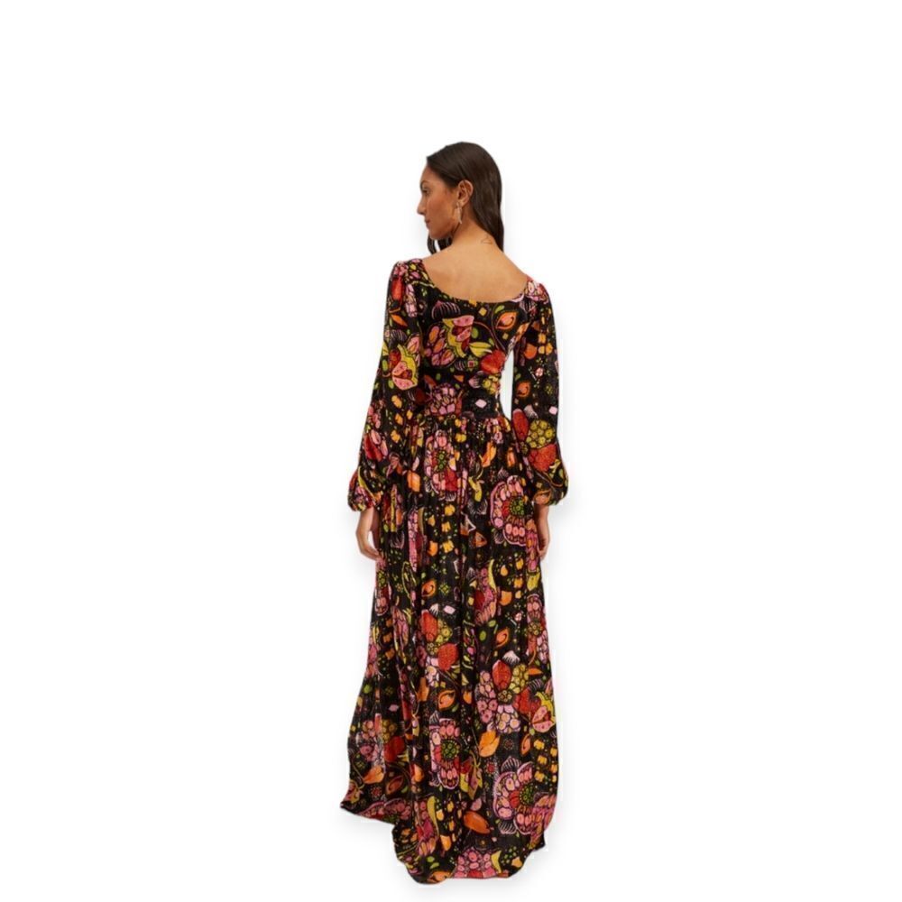 La DoubleJ Wanderlust Dress Eden Devore Velvet Black Orange Maxi‎ Dress Size XS - Picture 6 of 17